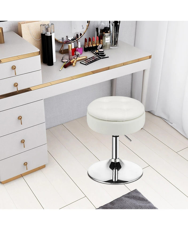 Adjustable 360° Swivel Storage Vanity Stool with Removable Tray