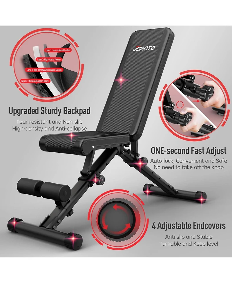 Joroto MD35 Adjustable Weight Bench 8x4x3x2 Positions- 700 Pounds Load Foldable Strength Training Benches for Full Body Workout Bench Press (With Fast