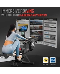 Joroto Rowing Machine, Air Magnetic Foldable Rowing Machines for Home Use, Rower Machine with 49.5" Rail, Backlit Monitor, Bluetooth, App Supported