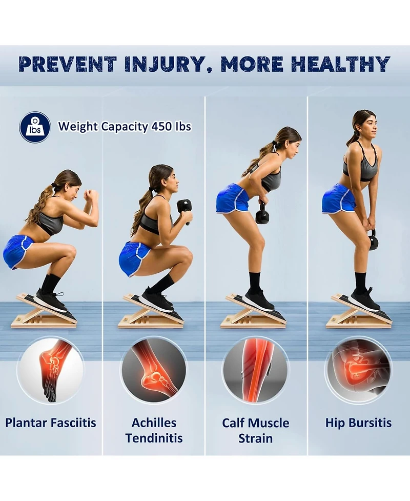 Joroto Wooden Slant Board for Calf Stretching Squats Calf Stretcher Pilates Physical Therapy Equipment Adjustable Incline Board for Knees Ankle Heel F