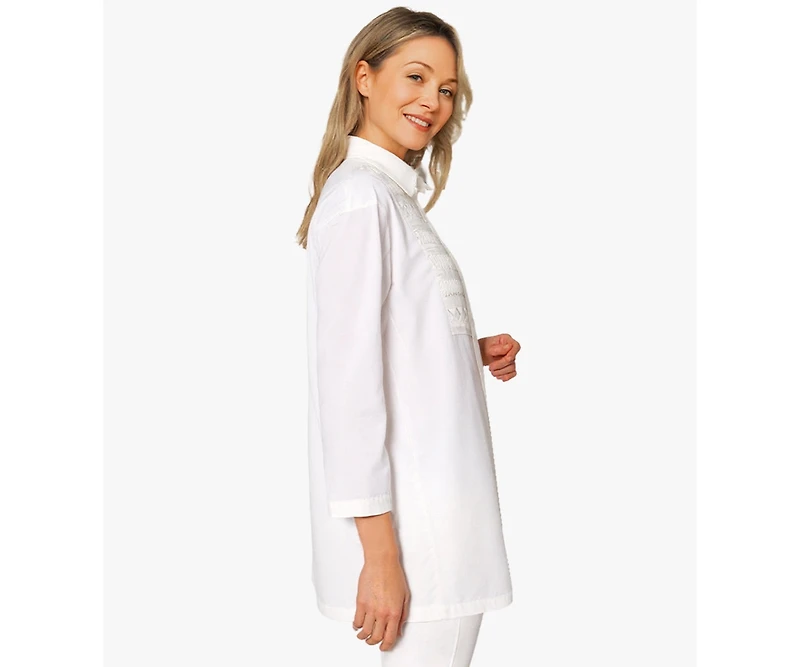 Stella Carakasi Women's Cotton Poplin Button-Front Unique Handmade Bib Pitch Perfect Tunic