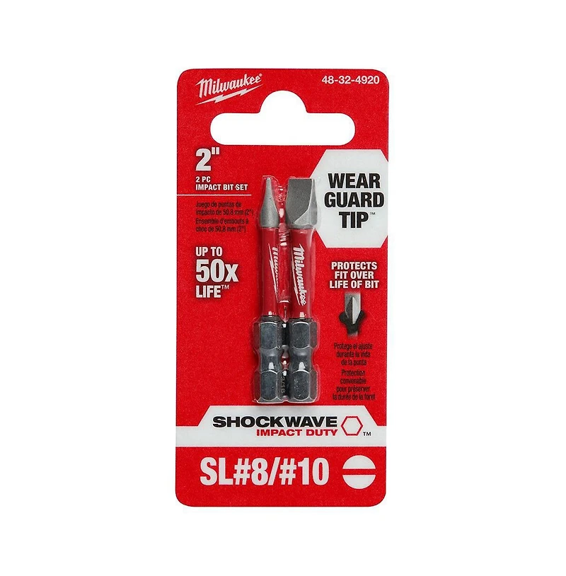 Milwaukee 48-32-4920 Shockwave 2" Slotted #8/#10 Impact Bit Set