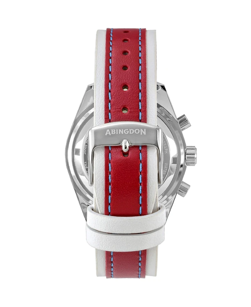 Abingdon Co. Women's Jordan Chronograph Multifunctional Victory Red Leather Strap Watch, 40mm