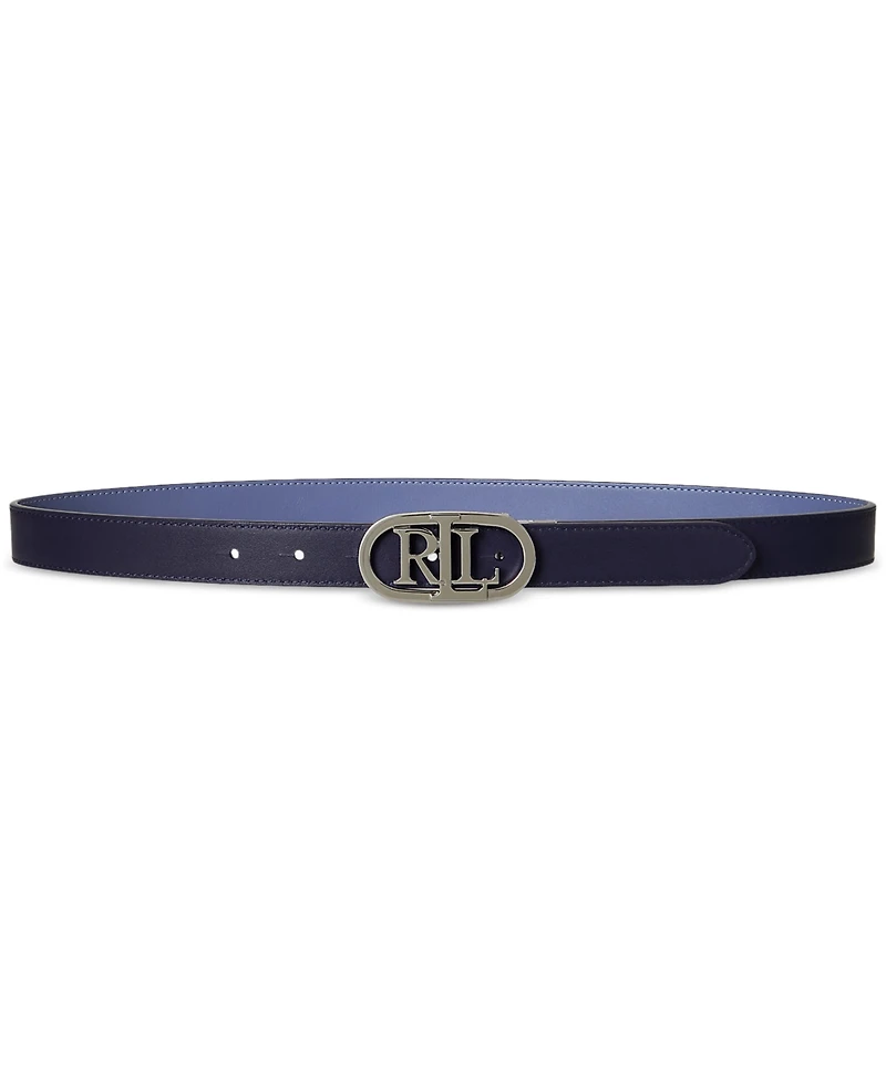 Lauren Ralph Oval-Logo Reversible Leather Skinny Belt