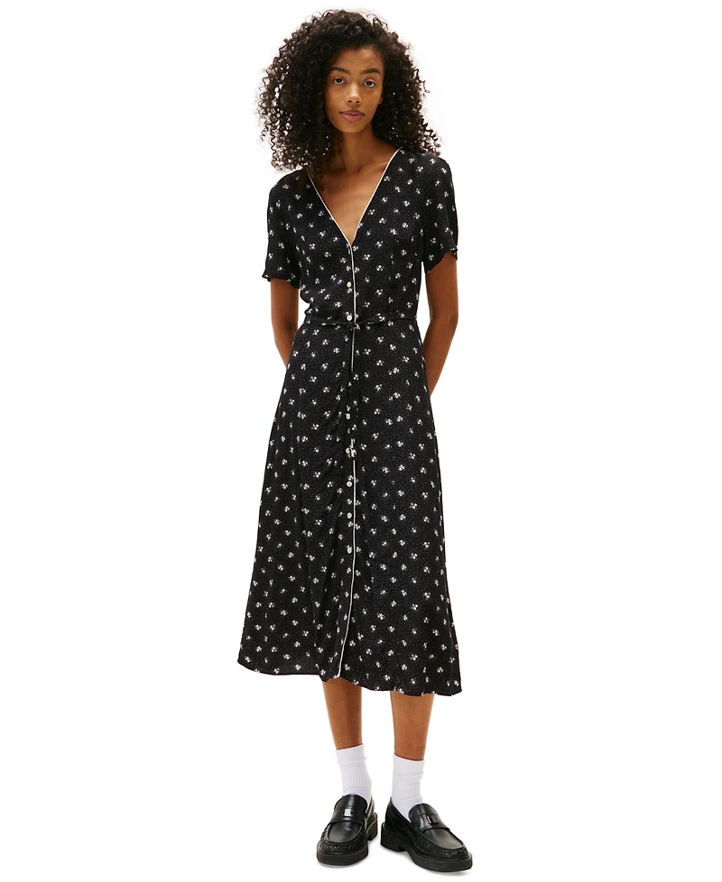 Tommy Jeans Women's Floral-Print Picot-Trim Shirtdress
