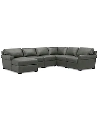 Radley Roll Arm 132" 6-Pc. Leather Square Corner Chaise Sectional, Exclusively at Macy's
