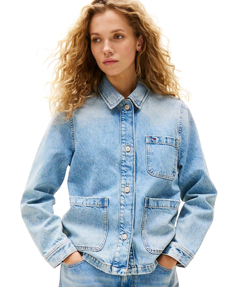 Tommy Jeans Women's Cotton Faded-Denim Trucker Jacket