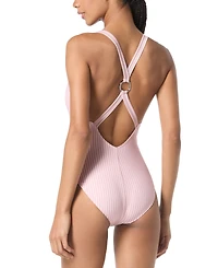 Michael Michael Kors Women's Plunging V-Neck Cross-Back One-Piece Swimsuit