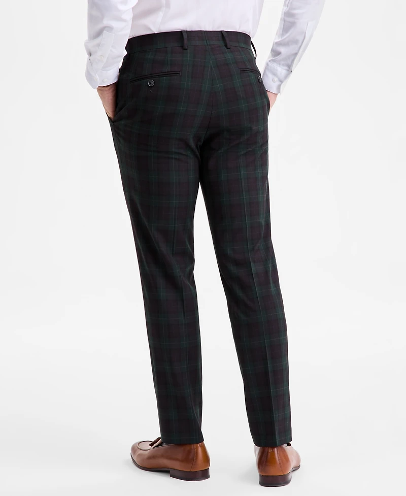 Bar Iii Men's Slim-Fit Green & Burgundy Plaid Suit Separate Pants, Macy's Exclusive