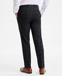 Bar Iii Men's Slim-Fit Green & Burgundy Plaid Suit Separate Pants, Macy's Exclusive