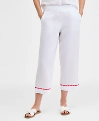Charter Club Women's Linen Embroidered Cropped Pants, Exclusively at Macy's
