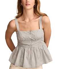 Lucky Brand Women's Square-Neck Corset Cotton Peplum Top