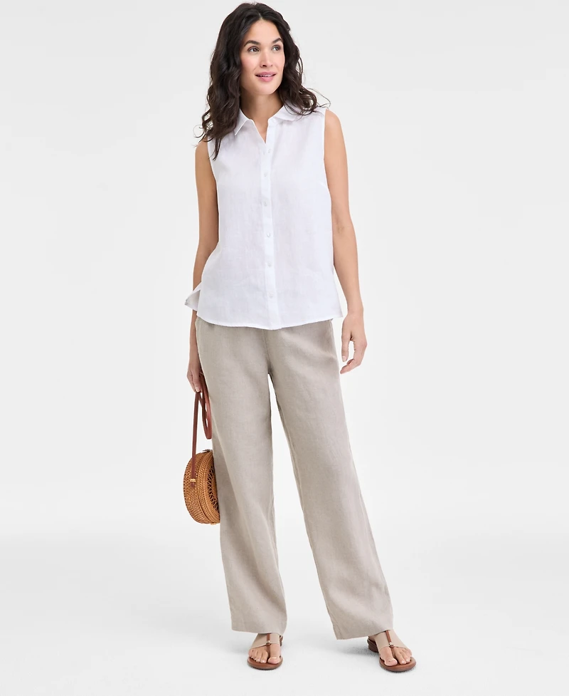 Charter Club Women's 100% Linen Sleeveless Button-Front Shirt, Exclusively at Macy's