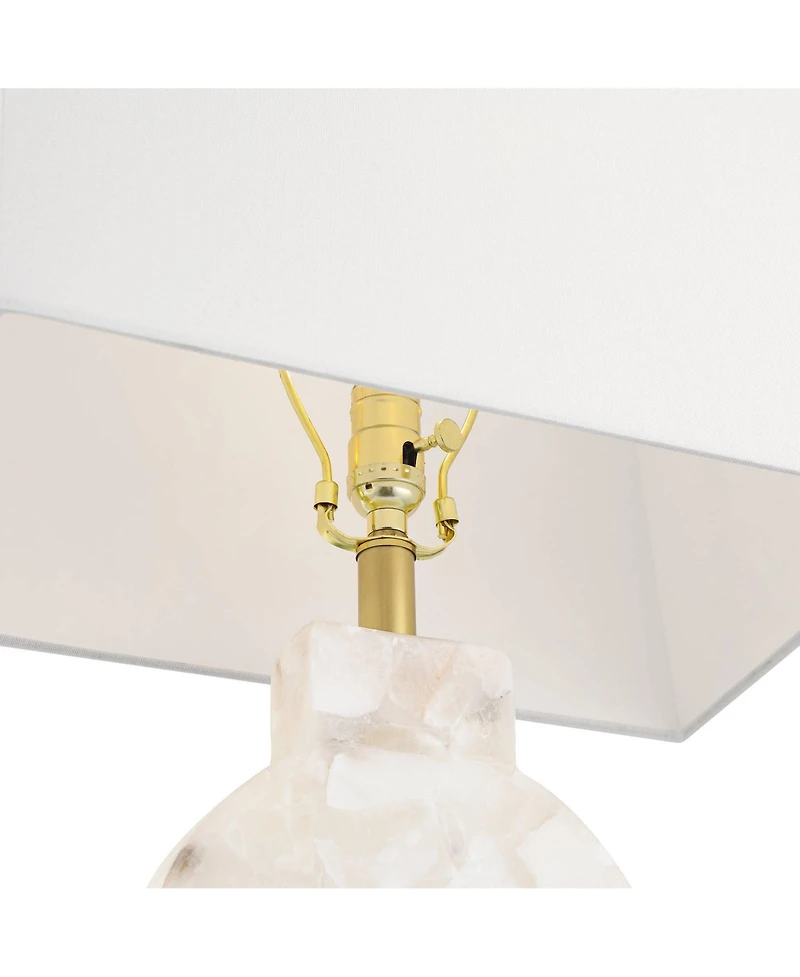 Possini Euro Design Mavi 25 1/2" High Round Modern Table Lamp White Finish Alabaster Marble Stone Living Room (Colors May Vary)