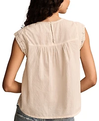 Lucky Brand Women's Lace-Neck Pintuck Cotton Top