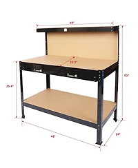 Steel Workbench Tool Storage Work Bench Workshop Tools Table W/Drawer and Peg Board 63"