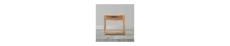 Rattan Front Drawer Side Table – Mango Wood with Open Shelf