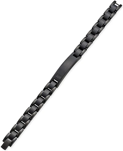 Men's Black Diamond Accent Link Id Bracelet in Black Ip-Plated Stainless Steel