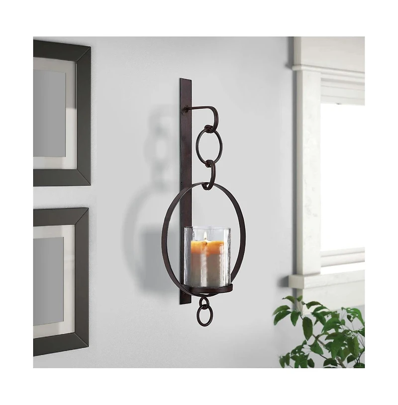 Wall Sconce with Hurricane Glass and Chain Design Holder for Elegant Lighting and Decor