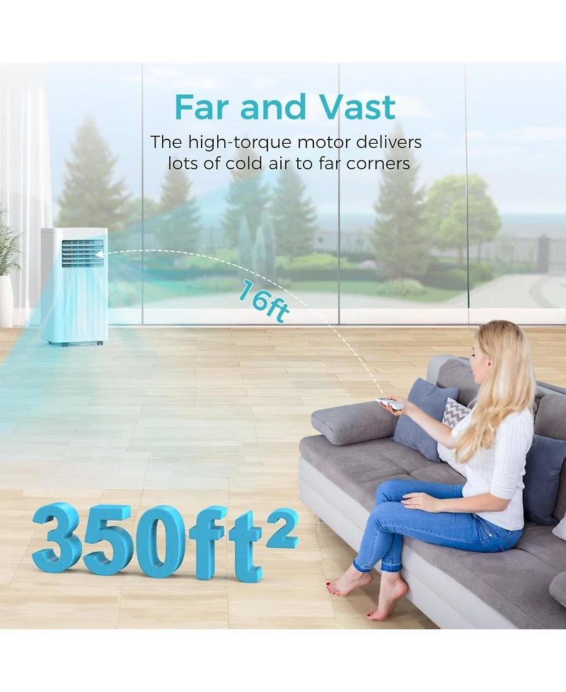 Cowsar 8,000 Btu Portable Ac, 4 Modes, 350sq.ft, Remote & Led, Wheels,Sleep Mode,Home/Dorm