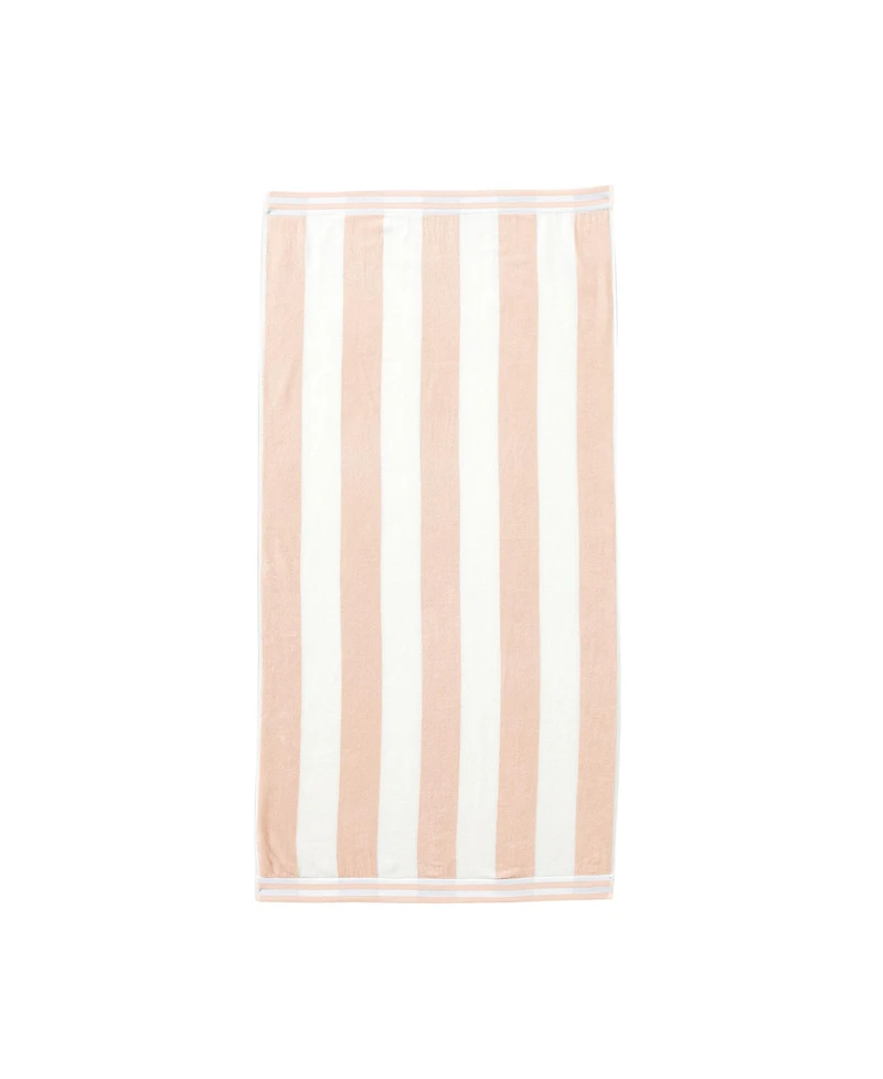 Linery & Co. 100% Cotton Velour Cabana Stripe Oversized Beach Towel, 35" x 70"