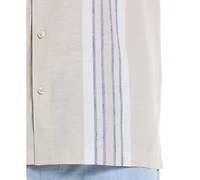 Cubavera Men's Classic-Fit Engineered Stripe Panel Linen Blend Button-Down Shirt
