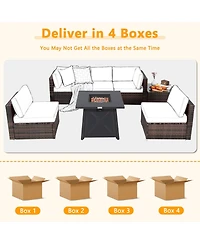 Gymax 7PCS Rattan Patio Sectional Furniture Set w/ 30'' Fire Pit Table & Cushion