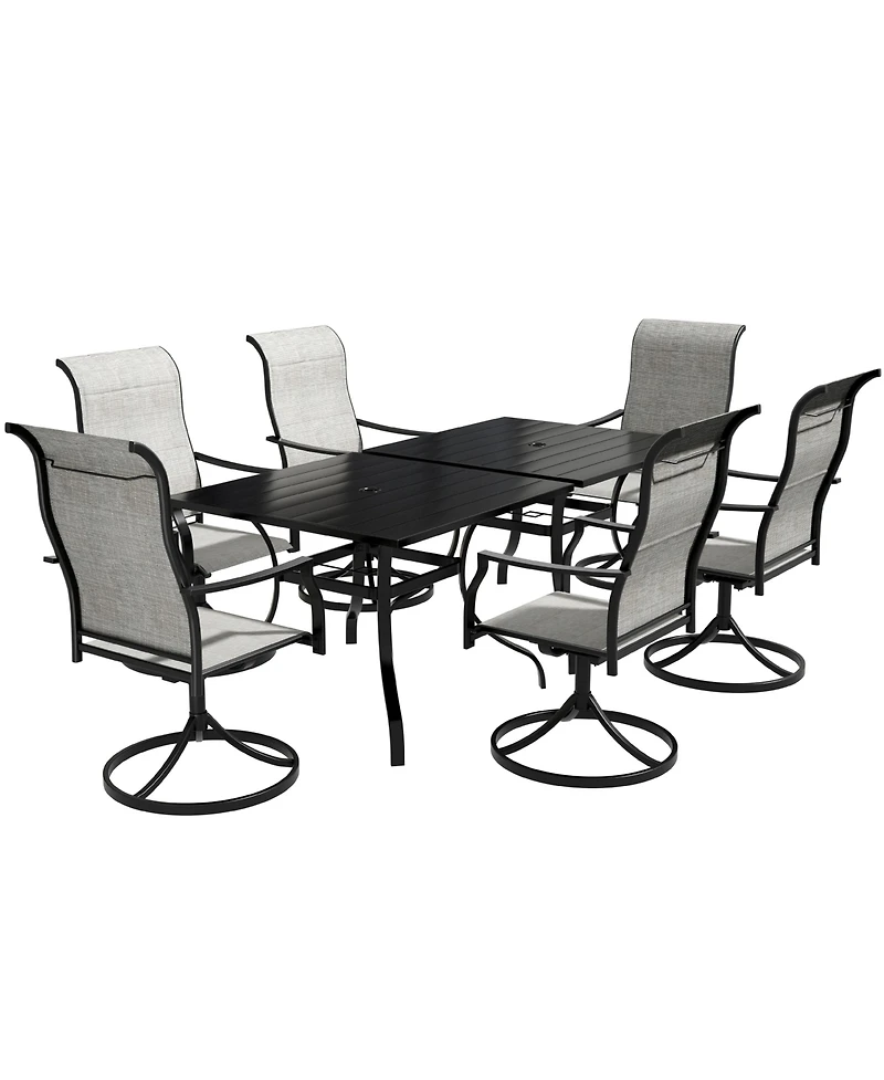 8-Piece Metal Patio Outdoor Dining Set with Square Table with 1.65 in. Umbrella Hole and Swivel Chairs