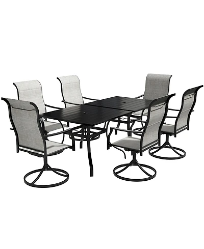 8-Piece Metal Patio Outdoor Dining Set with Square Table with 1.65 in. Umbrella Hole and Swivel Chairs