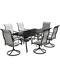8-Piece Metal Patio Outdoor Dining Set with Square Table with 1.65 in. Umbrella Hole and Swivel Chairs