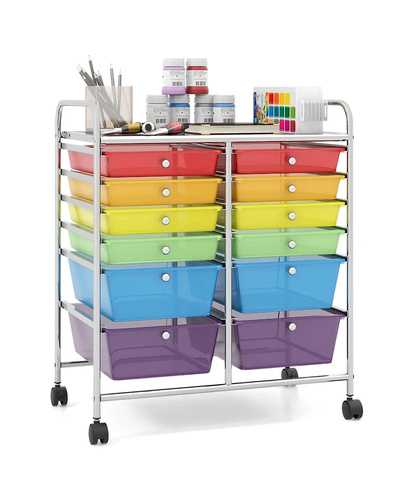 12 Drawers Rolling Cart Storage Scrapbook Paper Organizer Bins