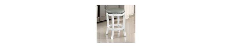 Backless Swivel Counter Stool with Faux Leather and Nailhead Trim