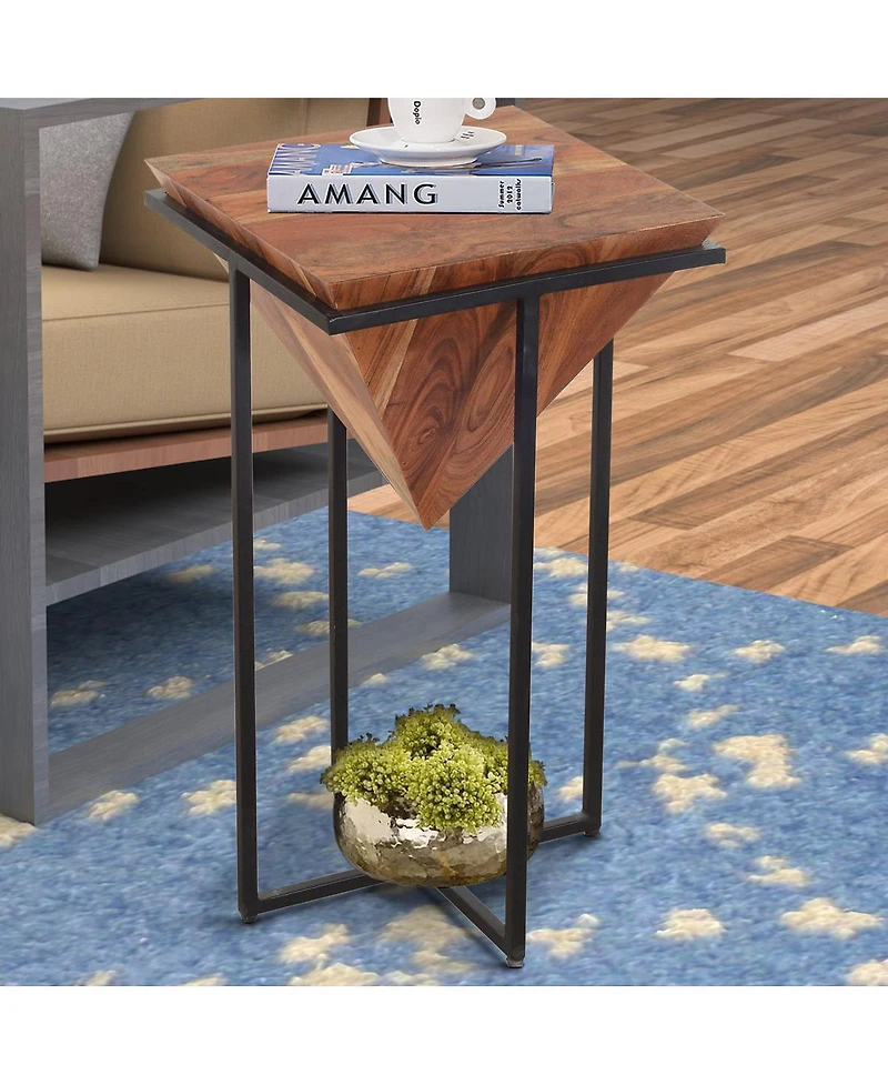 Pyramid-Shaped Side Table with Cross Base for Modern and Unique Home Decor