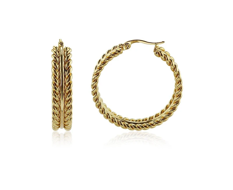 Stainless Steel Large Twisted Texture Hoop Earrings