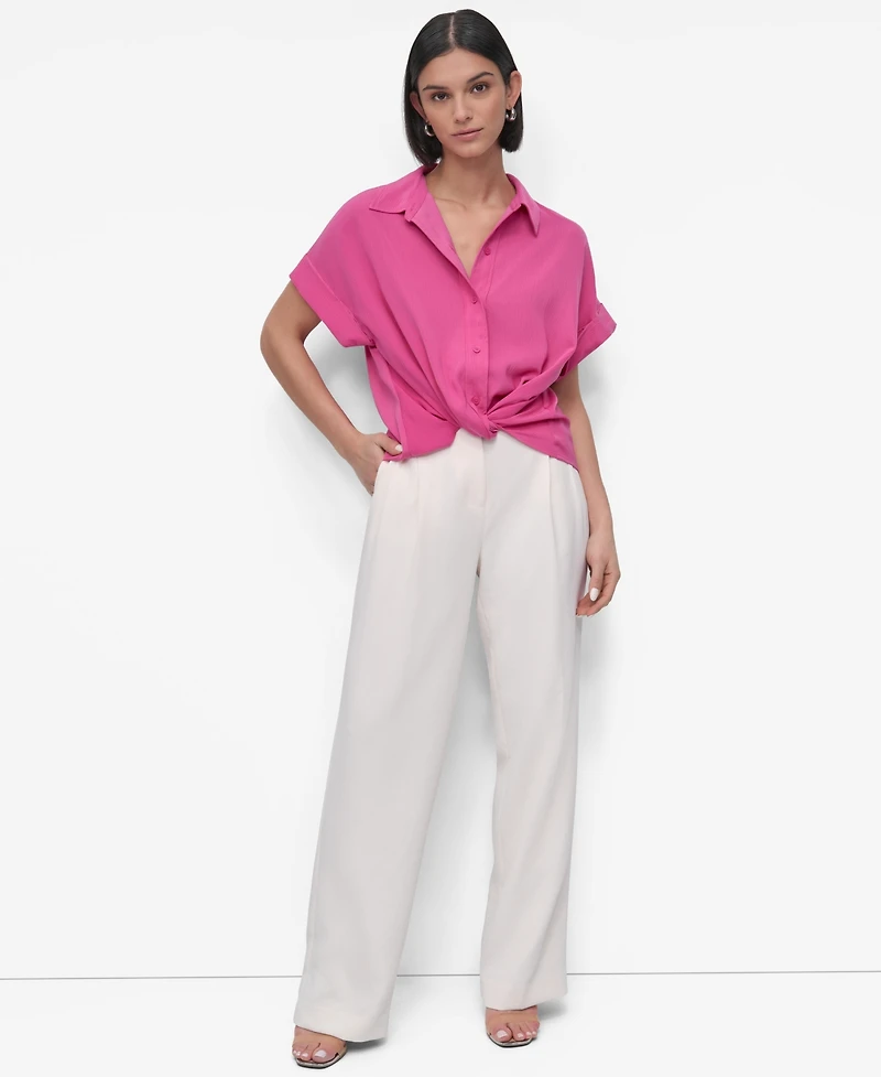 Dkny Women's Twist-Hem Textured Camp Shirt