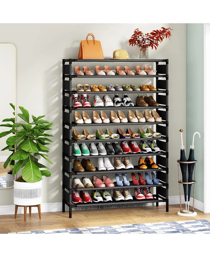 Tribesigns 10 Tiers Enterway Shoe Rack, Large Capacity Home Tall Metal Storage Organizer for 50 Pairs, Space Saving Organization