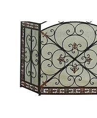 Traditional 3-Panel Fire Screen with Filigree Design for Elegant Fireplace Protection