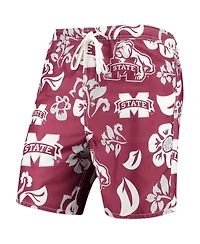 Wes & Willy Men's Maroon Mississippi State Bulldogs Floral Volley Logo Swim Trunks