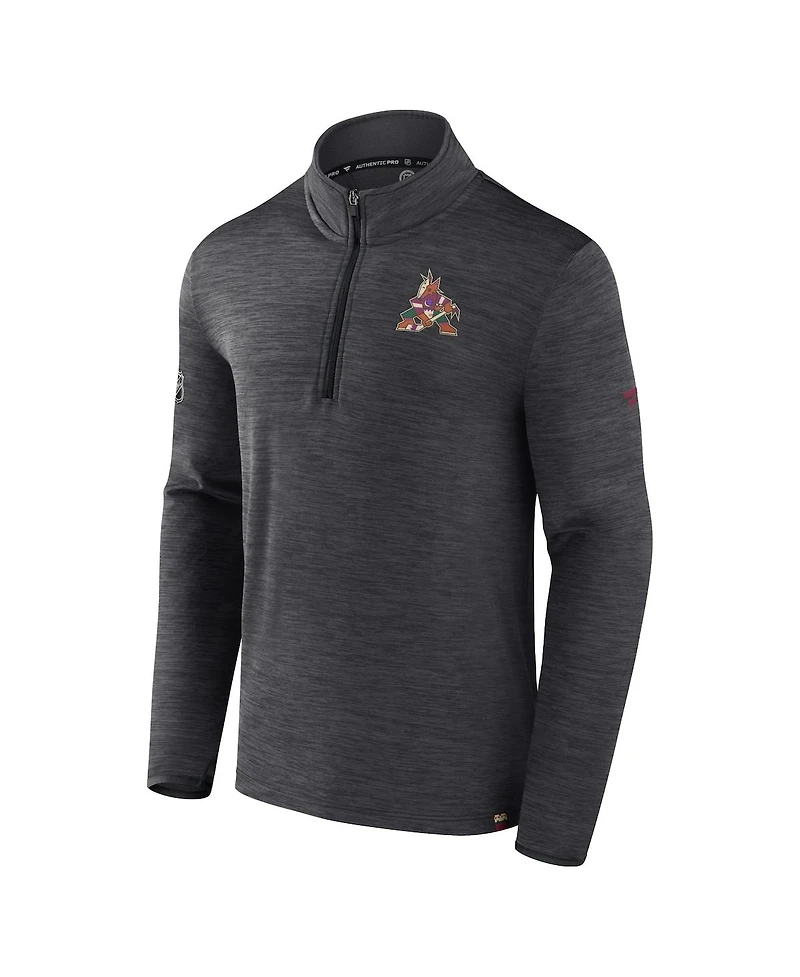Fanatics Men's Heather Charcoal Arizona Coyotes Authentic Pro Quarter-Zip Pullover Top