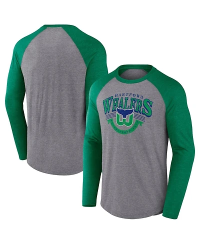 Fanatics Men's Heather Gray Hartford Whalers Vintage Hockey Goal Crease Raglan Tri-Blend Long Sleeve T-Shirt
