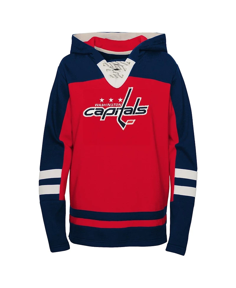 Outerstuff Big Boys and Girls Red Washington Capitals Revisited Lace-Up V-neck Pullover Hoodie
