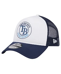 New Era Men's White/Navy Tampa Bay Rays Spring Training Circle Foam A-Frame 9Forty Trucker Adjustable Hat