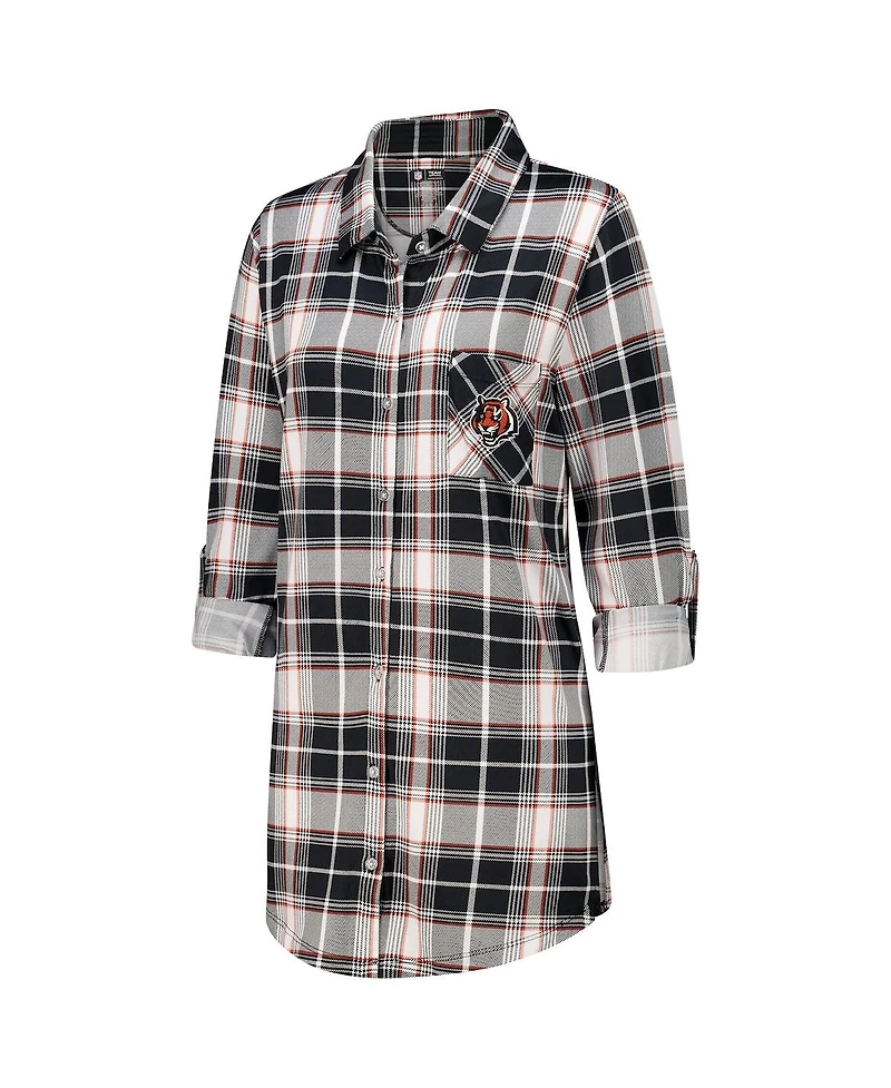 Concepts Sport Women's Black Cincinnati Bengals Ashford Plaid Knit Nightshirt