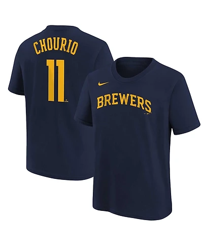 Nike Big Boys and Girls Jackson Chourio Navy Milwaukee Brewers Name Number T-Shirt