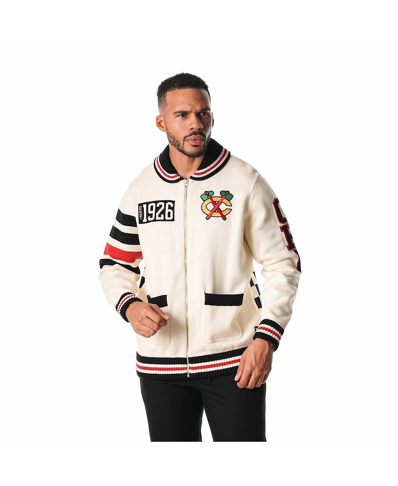 The Wild Collective Men's and Women's Cream Chicago Blackhawks Jacquard Full-Zip Sweater
