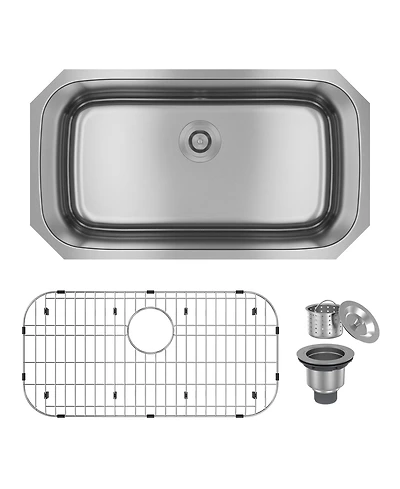 32-Inch 18Ga Thick Stainless Steel Sink Under The Table Installation Single Grooves Brushed Surface With Drain Grid And Drainer