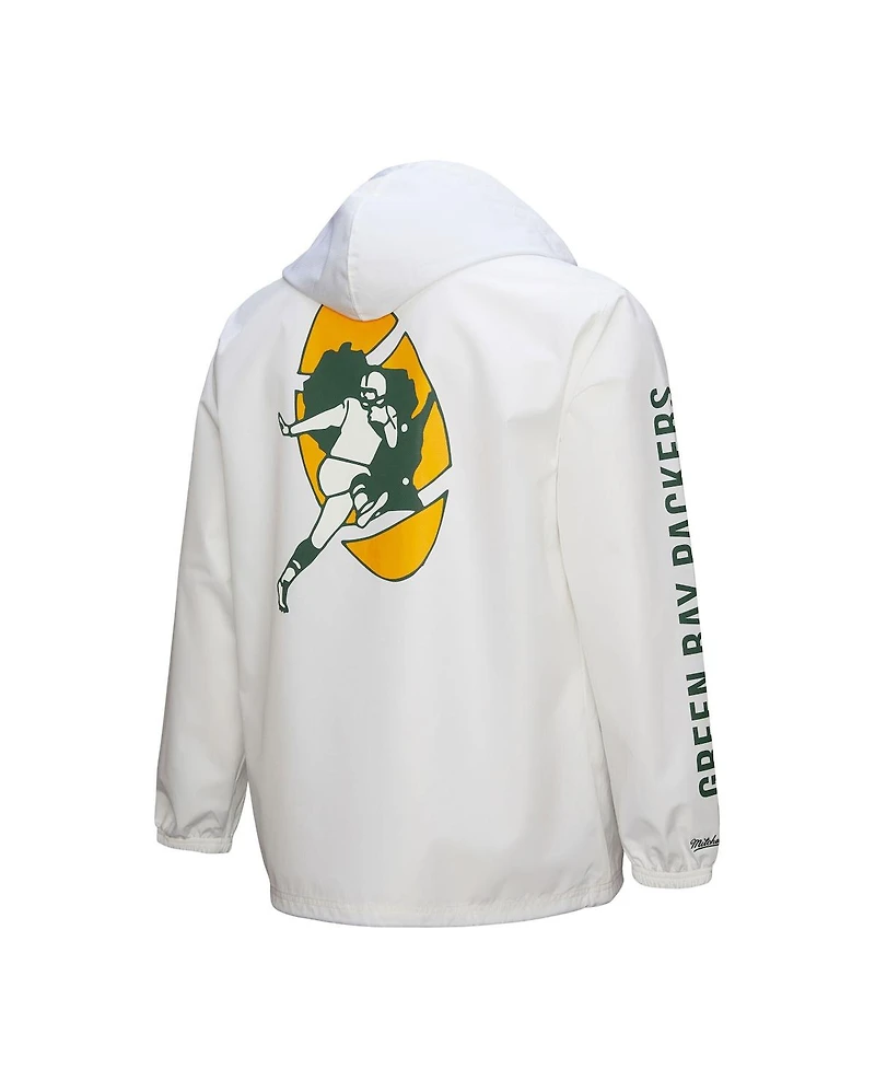 Mitchell & Ness Men's White Green Bay Packers Vintage Logo Coaches Full-Snap Hoodie Jacket
