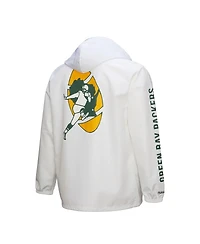 Mitchell & Ness Men's White Green Bay Packers Vintage Logo Coaches Full-Snap Hoodie Jacket