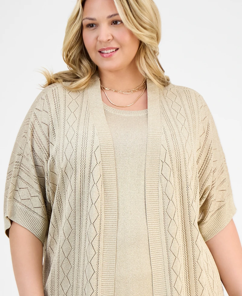 Jm Collection Plus Metallic Shine Cardigan Sweater, Exclusively at Macy's