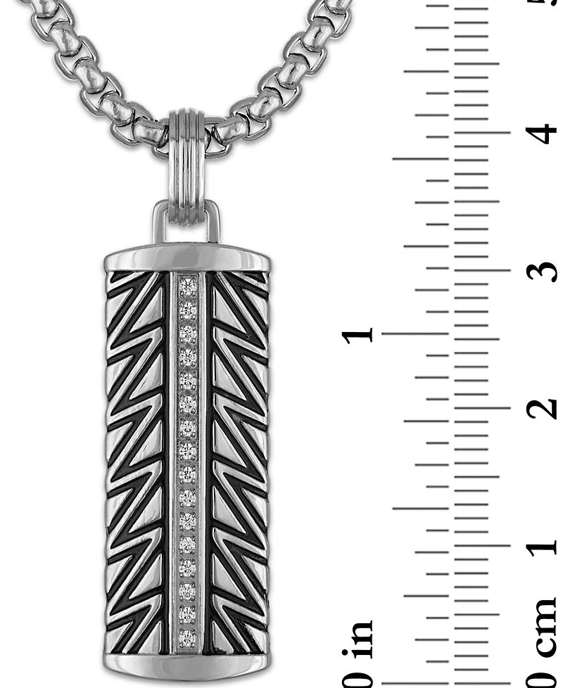 Esquire Men's Jewelry Diamond Dog Tag 22" Pendant Necklace (1/6 ct. t.w.) in Stainless Steel & Black Ion-Plated Stainless Steel
